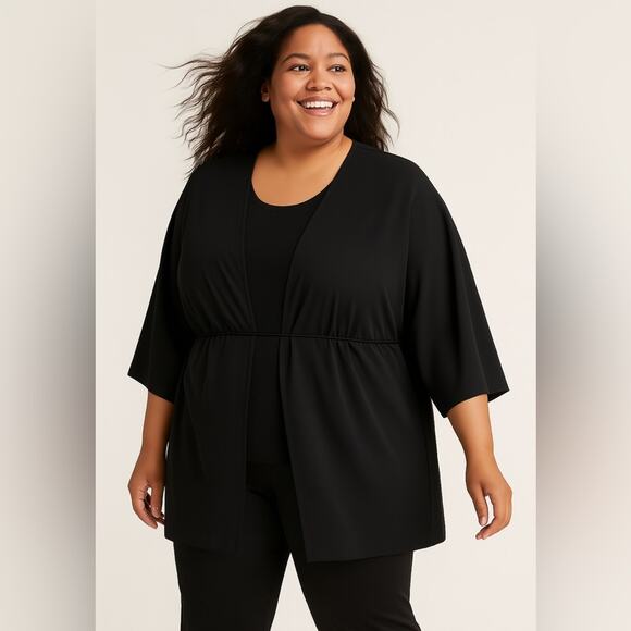 LAFAYETTE 148 NEW YORK Open Front Jacket Blazer Black Belted Lightweight Sz XXL - Picture 1 of 9